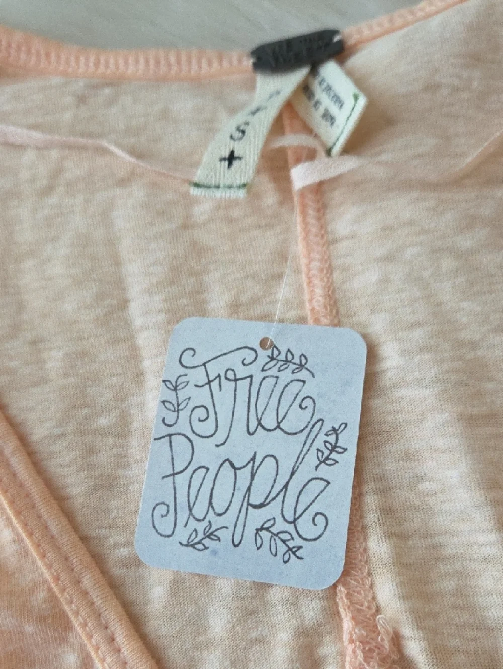 NWT Free People We The Free Light Peach V-Neck Long Sleeve Oversized  Top Small